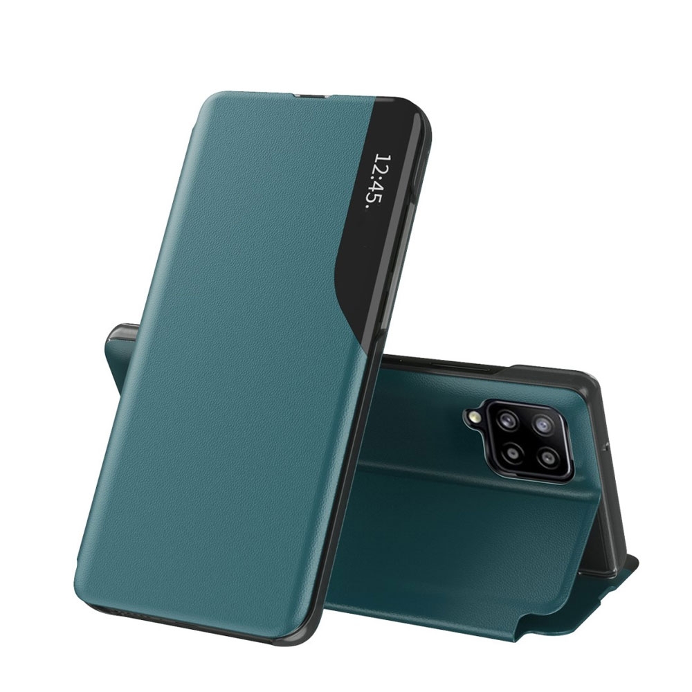 Image of Samsung Galaxy A12 Leder Hülle Small Window View Flip Case - Grün / Blau bei Apfelkiste.ch