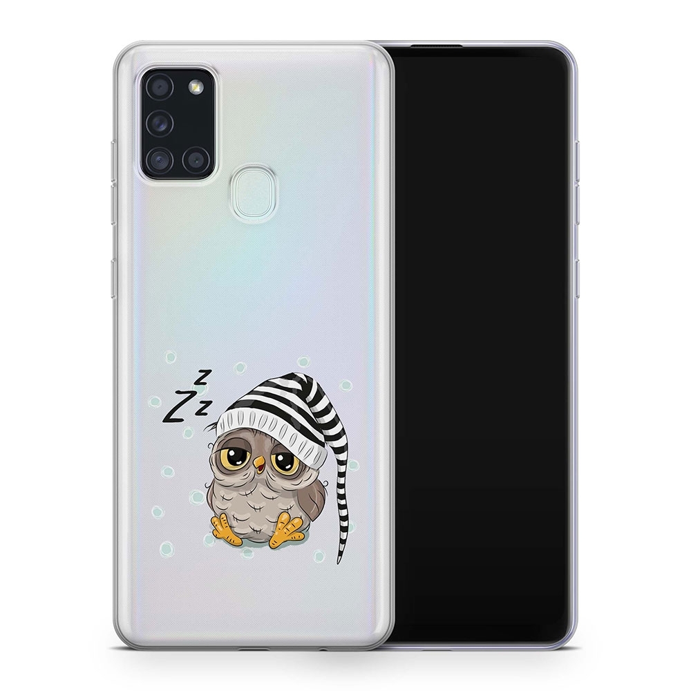 Samsung Galaxy A21s Gummi Schutzhülle Schlafmützen Eule - Transparent
