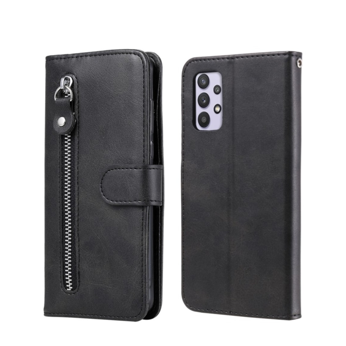 Image of Samsung Galaxy A32 5G Leder Tasche Flip Cover mit Reissverschluss - Schwarz bei Apfelkiste.ch