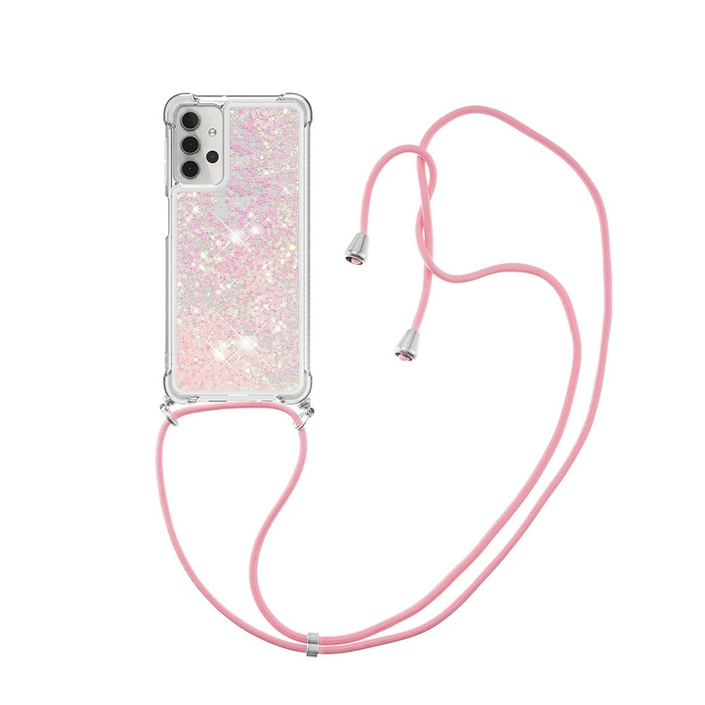 Image of Samsung Galaxy A32 5G Necklace Gummi Hülle Liquid Glitzer + Handykette (130cm) - Rosa bei Apfelkiste.ch