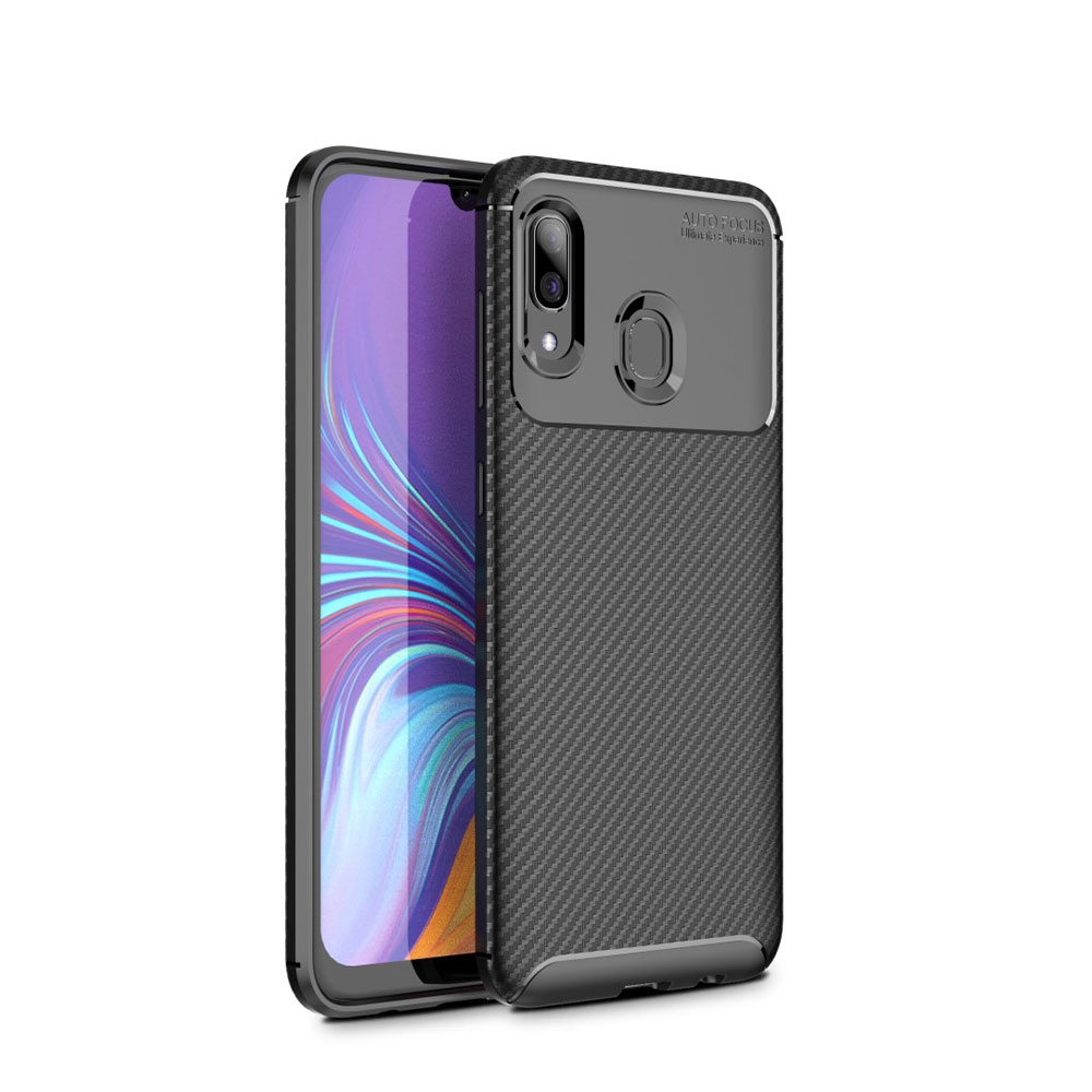 Image of Samsung Galaxy A40 Gummi Case Schutzhülle mit Air Cushion Fallschutz im Carbon Look - Schwarz bei Apfelkiste.ch