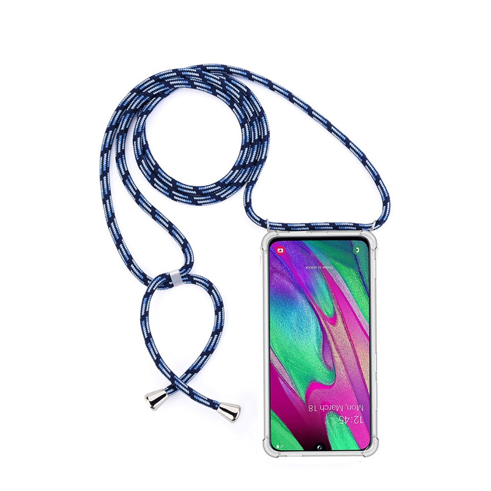 Image of Apfelkiste © - Samsung Galaxy A40 Necklace Gummi Hülle Air Cushion Fallschutz + Handykette (150cm) - Blau / Silber bei Apfelkiste.ch