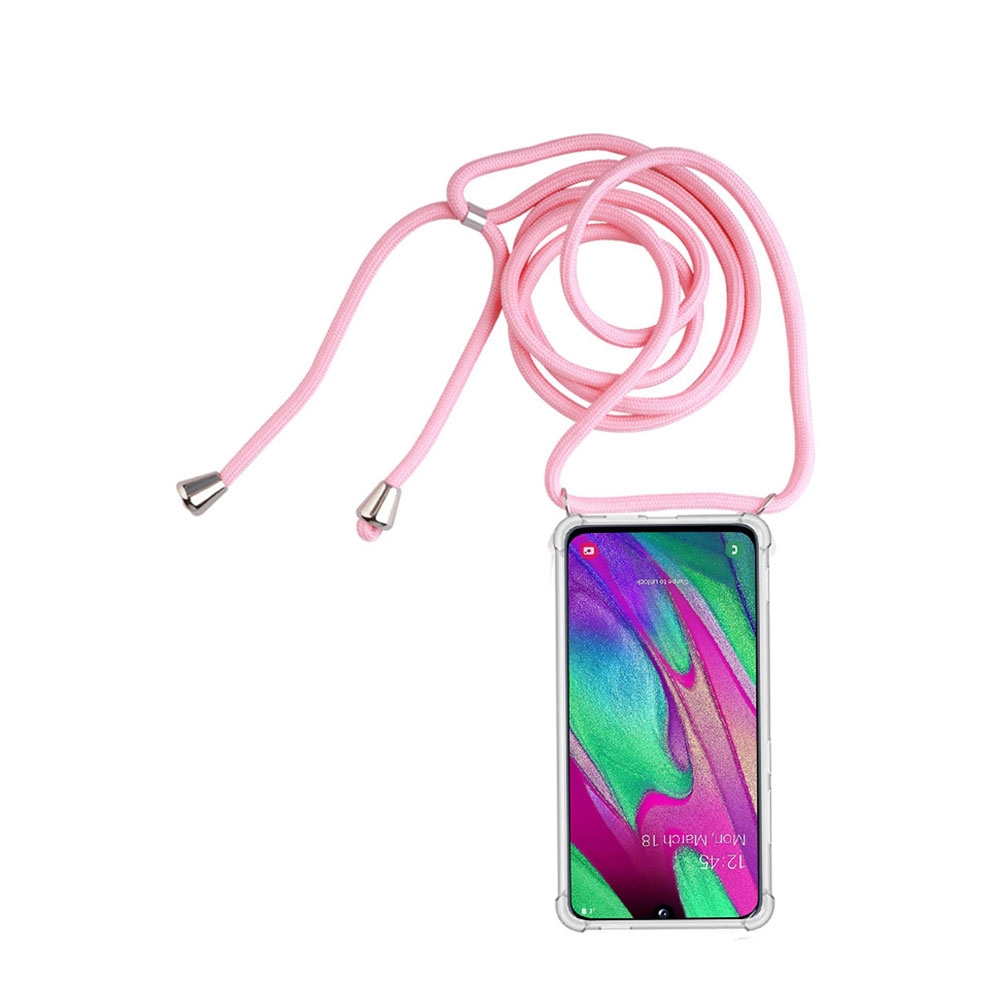 Image of Apfelkiste © - Samsung Galaxy A40 Necklace Gummi Hülle Air Cushion Fallschutz + Handykette (150cm) - Rosa / Silber bei Apfelkiste.ch