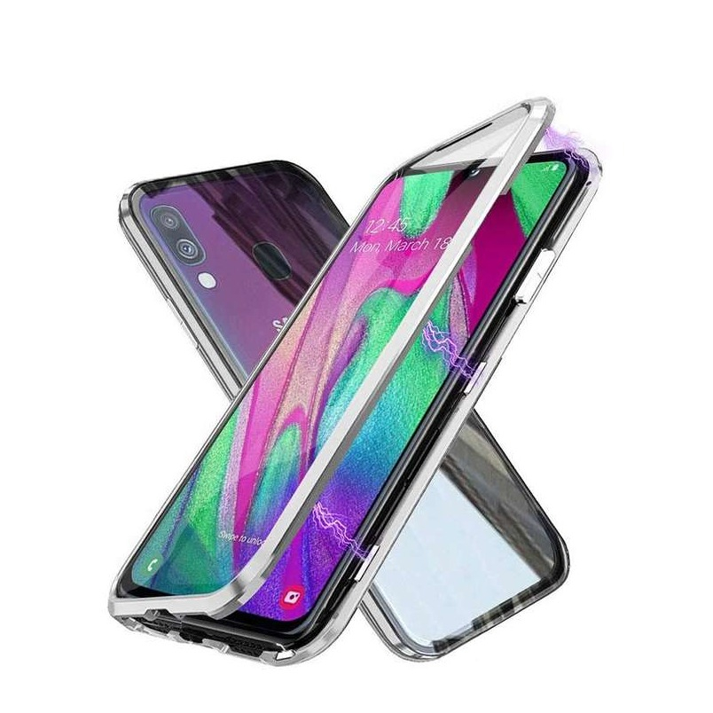 Image of Samsung Galaxy A40 Magnetische Alu Schutzhülle mit Panzer Glas Backcover + Displayschutz (Magnet-Technologie) - Silber bei Apfelkiste.ch