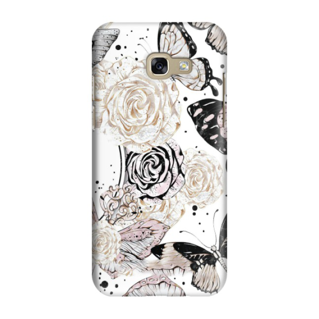 Samsung Galaxy A5 (2017) Hardcase Schutzhülle Blumen Schmetterling - Weiss / Rosa