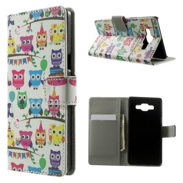 Samsung Galaxy A5 (Modell 2015) Leder Tasche Portemonnaie Eulen Party