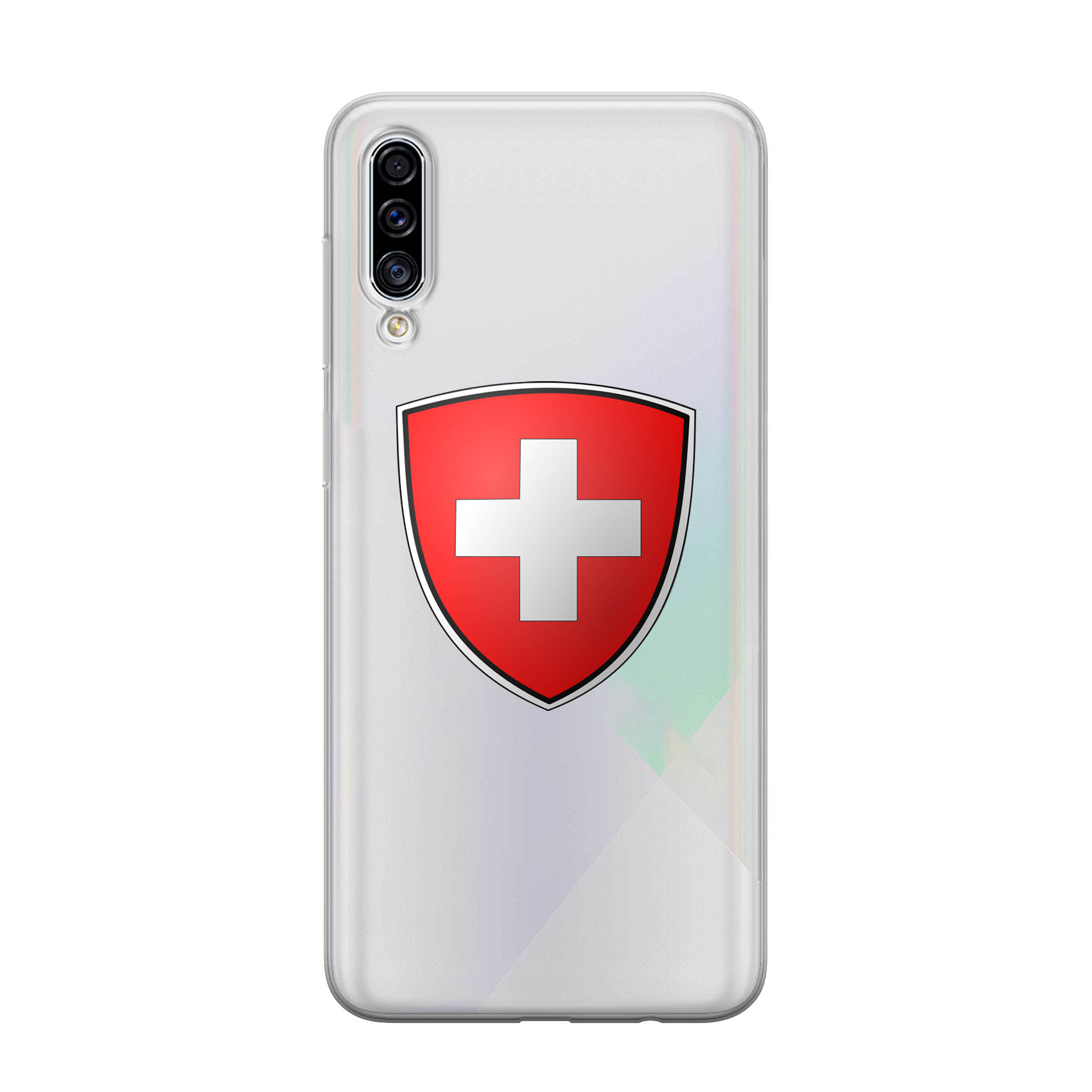Image of Samsung Galaxy A50 / A30s Gummi Schutzhülle Schweizer Kreuz Design 2 - Transparent / Rot bei Apfelkiste.ch