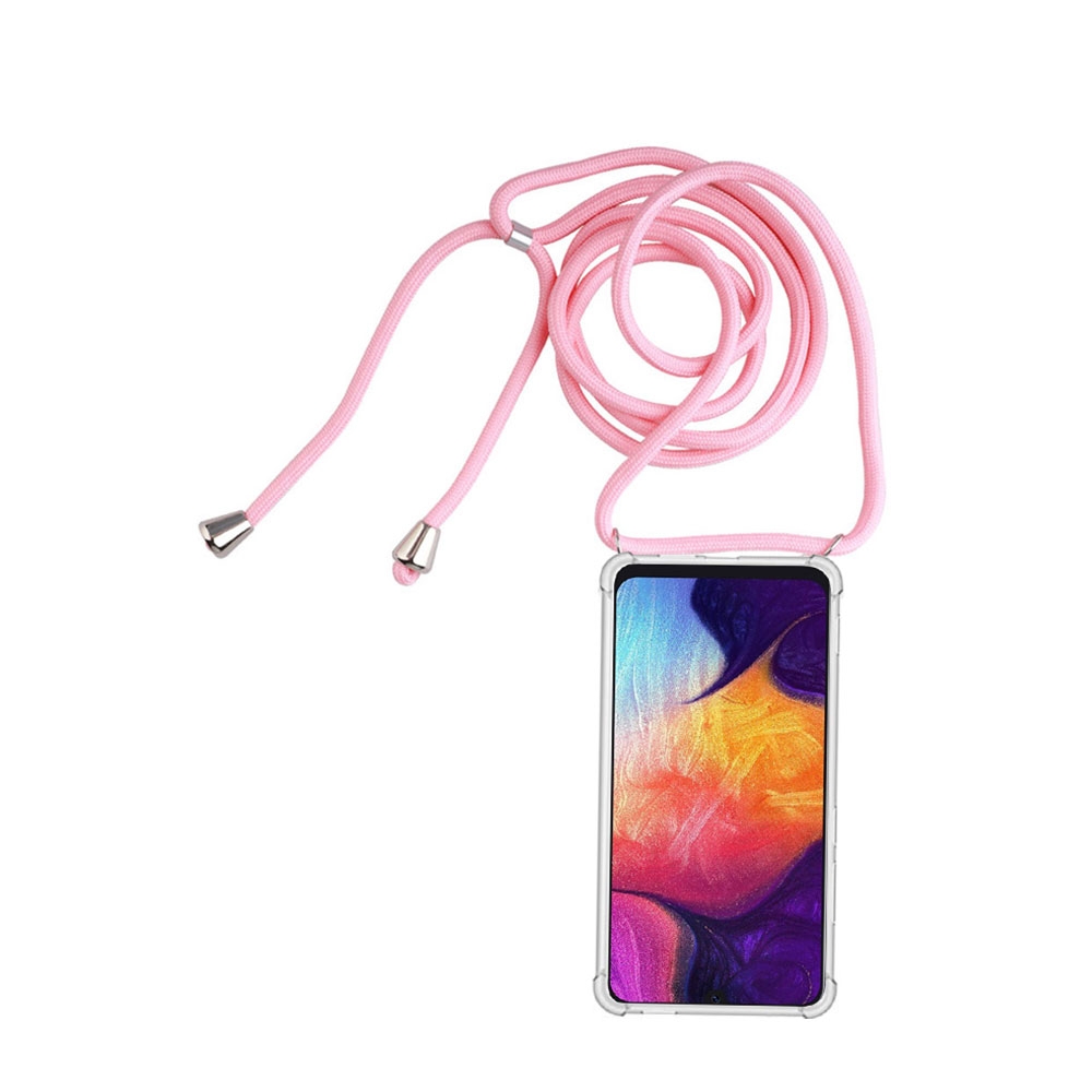 Image of Apfelkiste © - Samsung Galaxy A50 / A30s Necklace Gummi Hülle Air Cushion Fallschutz + Handykette (150cm) - Rosa / Silber bei Apfelkiste.ch