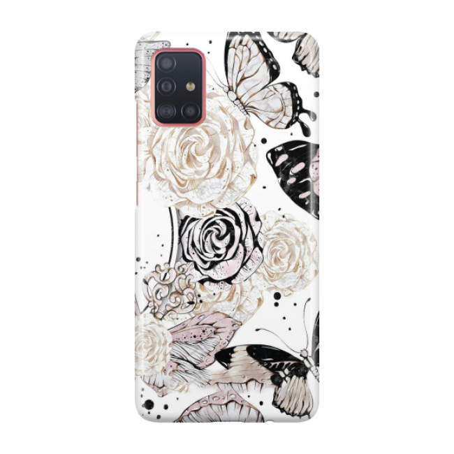 Samsung Galaxy A51 (2019) Hardcase Schutzhülle Blumen Schmetterling - Weiss / Rosa