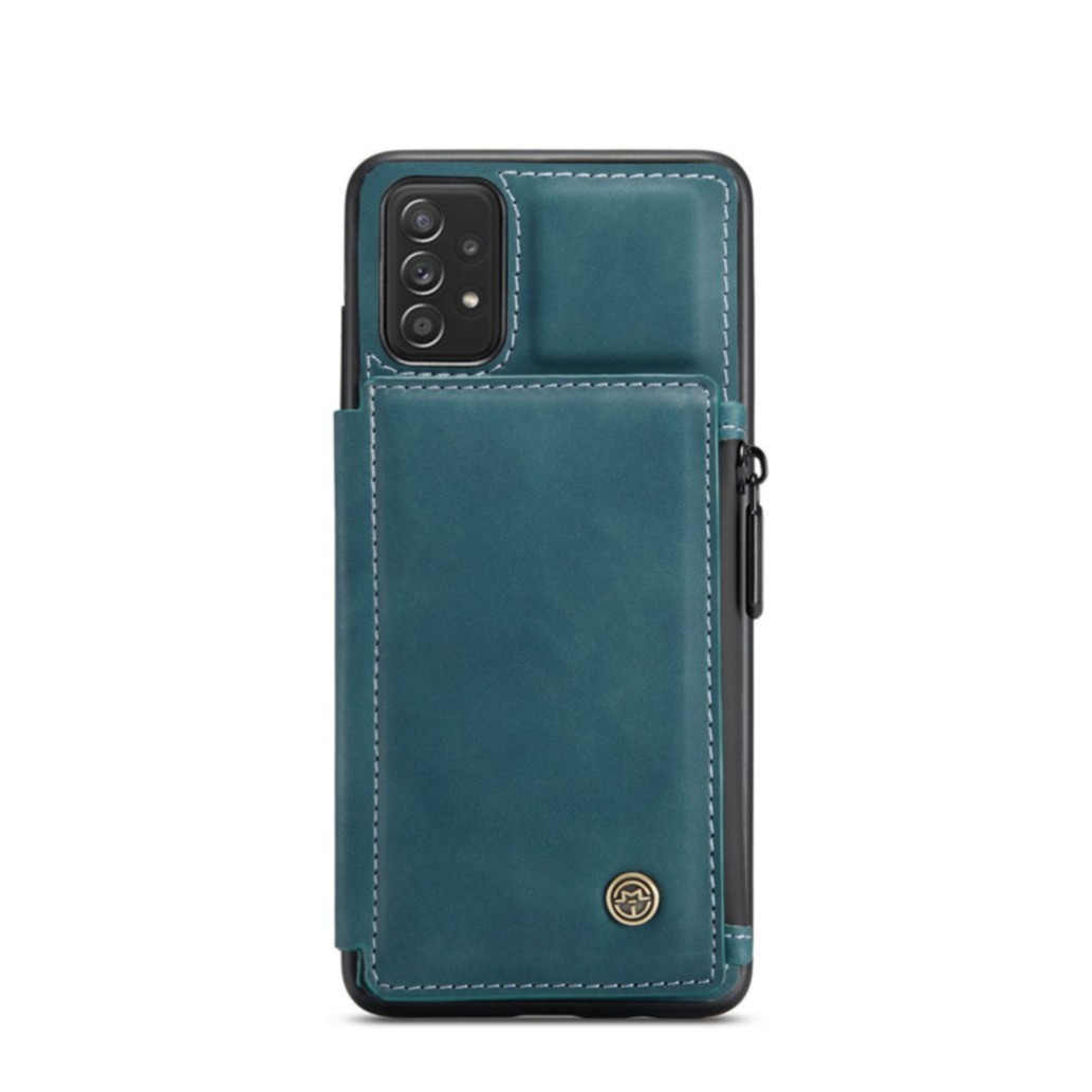 Image of Caseme - Samsung Galaxy A52s 5G / A52 (5G) Leder Schutzhülle mit Münzbeutel + 3 Kartenfächern - Blau / Grün bei Apfelkiste.ch