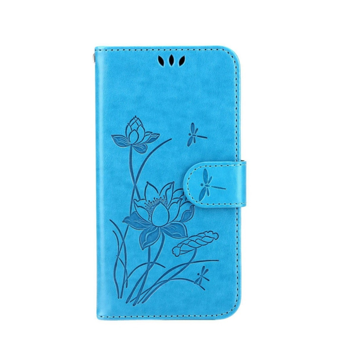 Image of Samsung Galaxy A52s 5G / A52 (5G) Leder Tasche Flip Cover Lotus Blumen Imprint - Blau bei Apfelkiste.ch