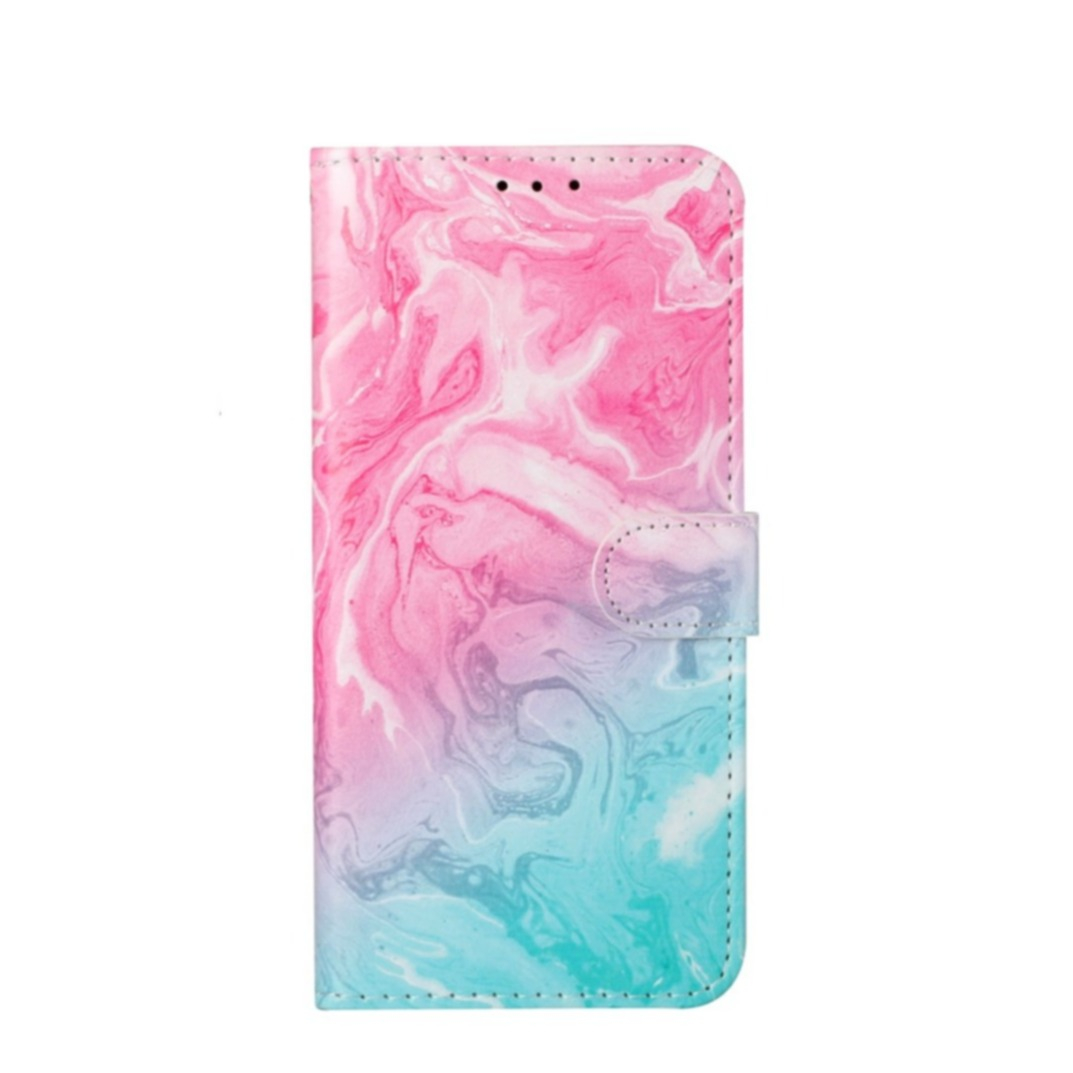 Image of Samsung Galaxy A33 5G Leder Tasche Flip Cover Marmor Marble - Rosa / Türkis bei Apfelkiste.ch