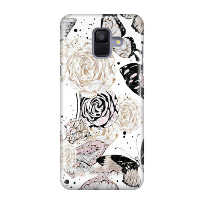 Samsung Galaxy A6 (2018) Hardcase Schutzhülle Blumen Schmetterling - Weiss / Rosa