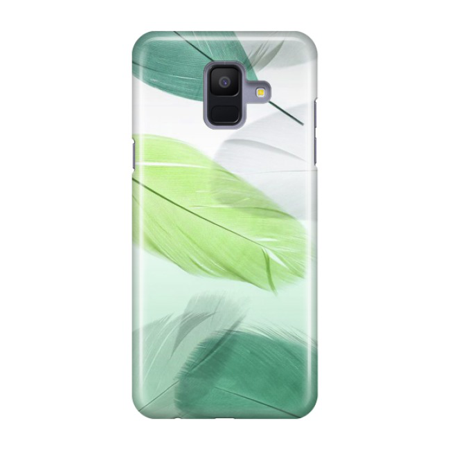 Samsung Galaxy A6 (2018) Hardcase Schutzhülle Federn - Grün / Weiss
