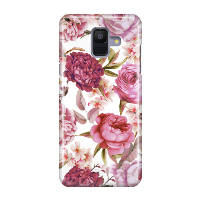 Image of Samsung Galaxy A6 (2018) Hardcase Schutzhülle Wildrosen - Rosa / Weiss bei Apfelkiste.ch