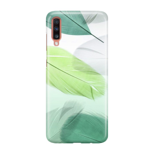 Samsung Galaxy A70 Hardcase Schutzhülle Federn - Grün / Weiss