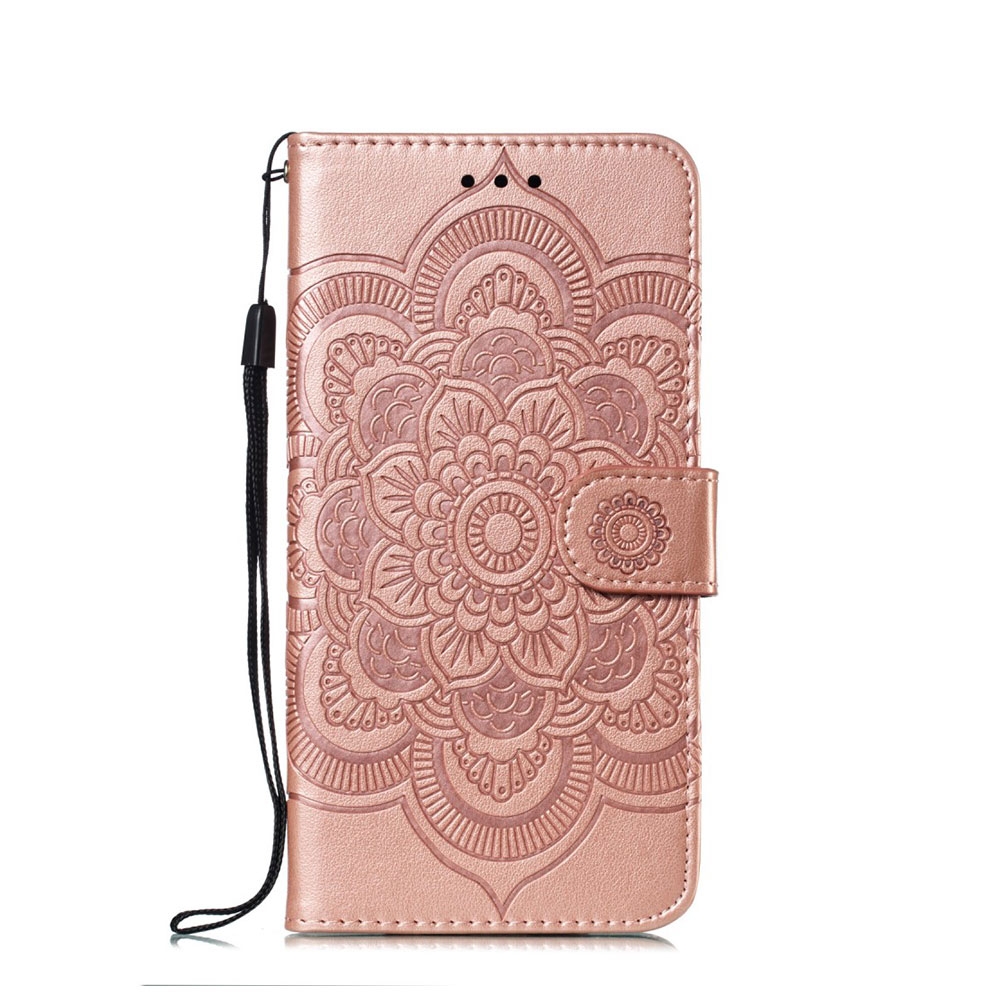 Samsung Galaxy A70 Leder Tasche Wallet - Mandala Flowers - Roségold