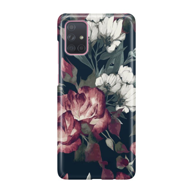 Image of Samsung Galaxy A71 Hardcase Schutzhülle Blumen Design - Rosa / Weiss / Schwarz bei Apfelkiste.ch