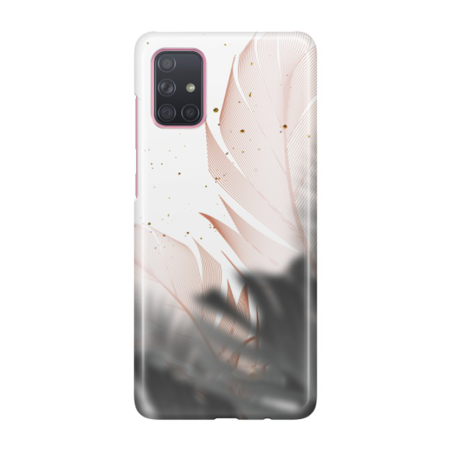 Image of Samsung Galaxy A71 Hardcase Schutzhülle Feder Design - Grau / Roségold bei Apfelkiste.ch