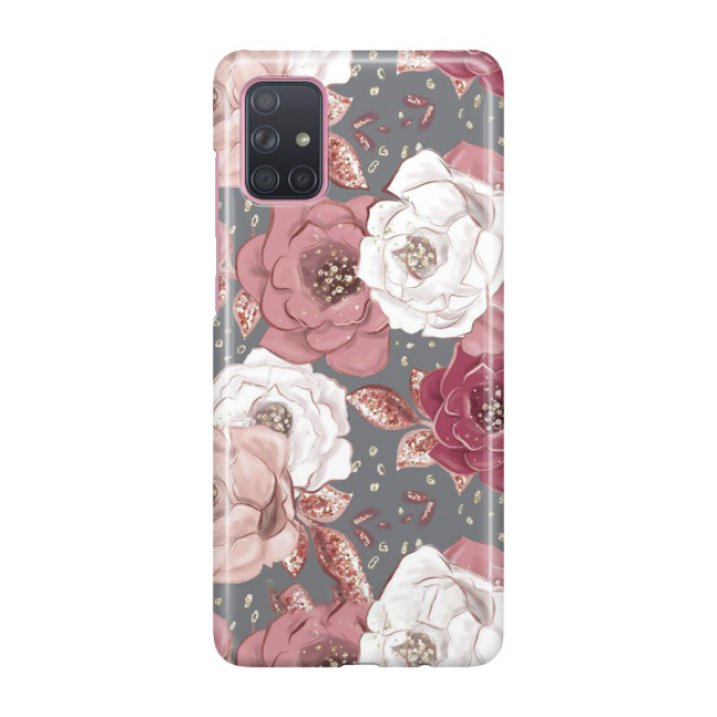 Image of Samsung Galaxy A71 Hardcase Schutzhülle Flowers - Rosa / Weiss bei Apfelkiste.ch