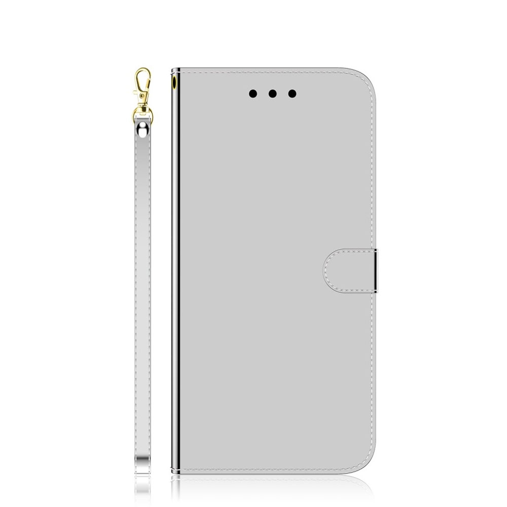 Image of Samsung Galaxy A71 Leder Tasche Flip Cover im Spiegel Design mit Kartenfach + Handschlaufe - Silber bei Apfelkiste.ch