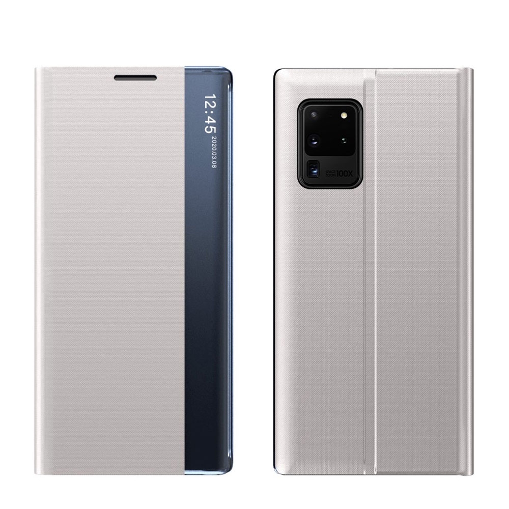 Image of Samsung Galaxy A72 / A72 5G Stoff Tasche Smart View Flip Cover - Silber bei Apfelkiste.ch