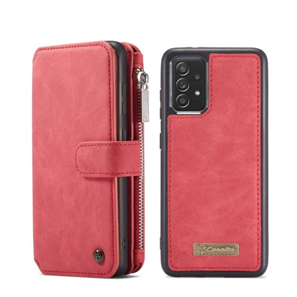 Image of Caseme - Samsung Galaxy A72 / A72 5G Echtleder Tasche Brieftasche (Wallet) + Kartenetui + Magnet Leder Case - Rot bei Apfelkiste.ch
