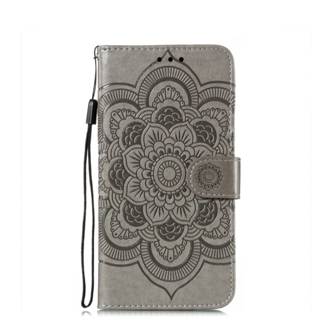 Image of Samsung Galaxy A72 / A72 5G Leder Tasche Wallet - Mandala Flowers - Grau bei Apfelkiste.ch