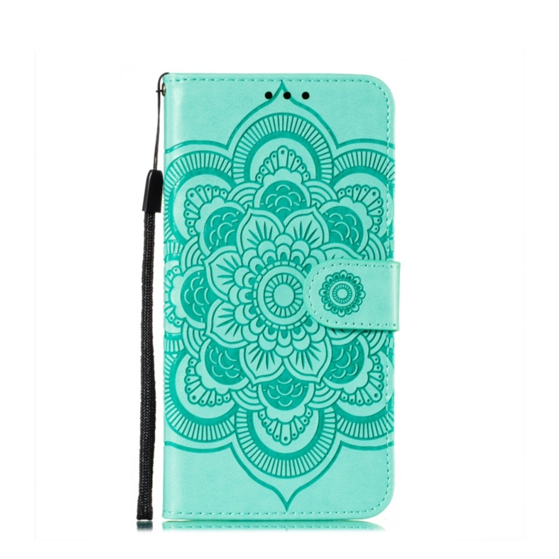 Image of Samsung Galaxy A72 / A72 5G Leder Tasche Wallet - Mandala Flowers - Türkis bei Apfelkiste.ch