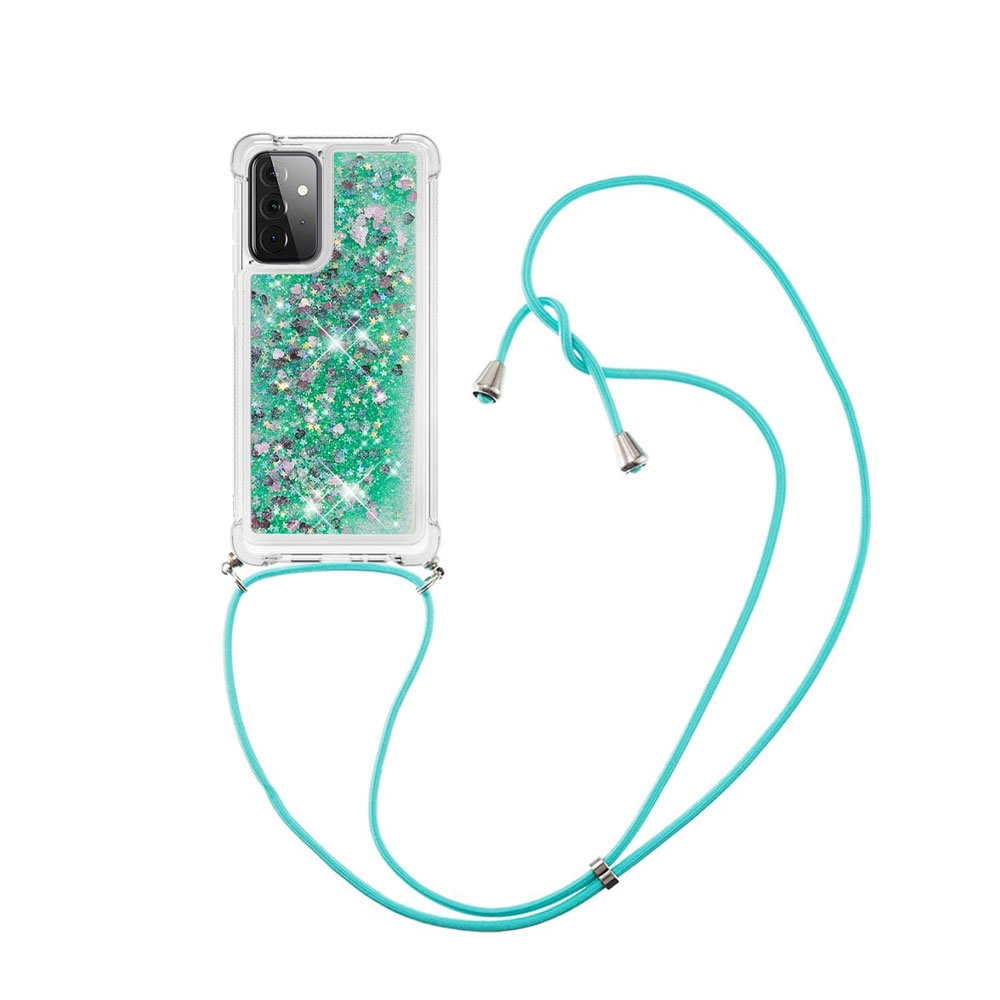 Image of Samsung Galaxy A72 / A72 5G Necklace Gummi Hülle Liquid Glitzer + Handykette (130cm) - Türkis / Grün bei Apfelkiste.ch