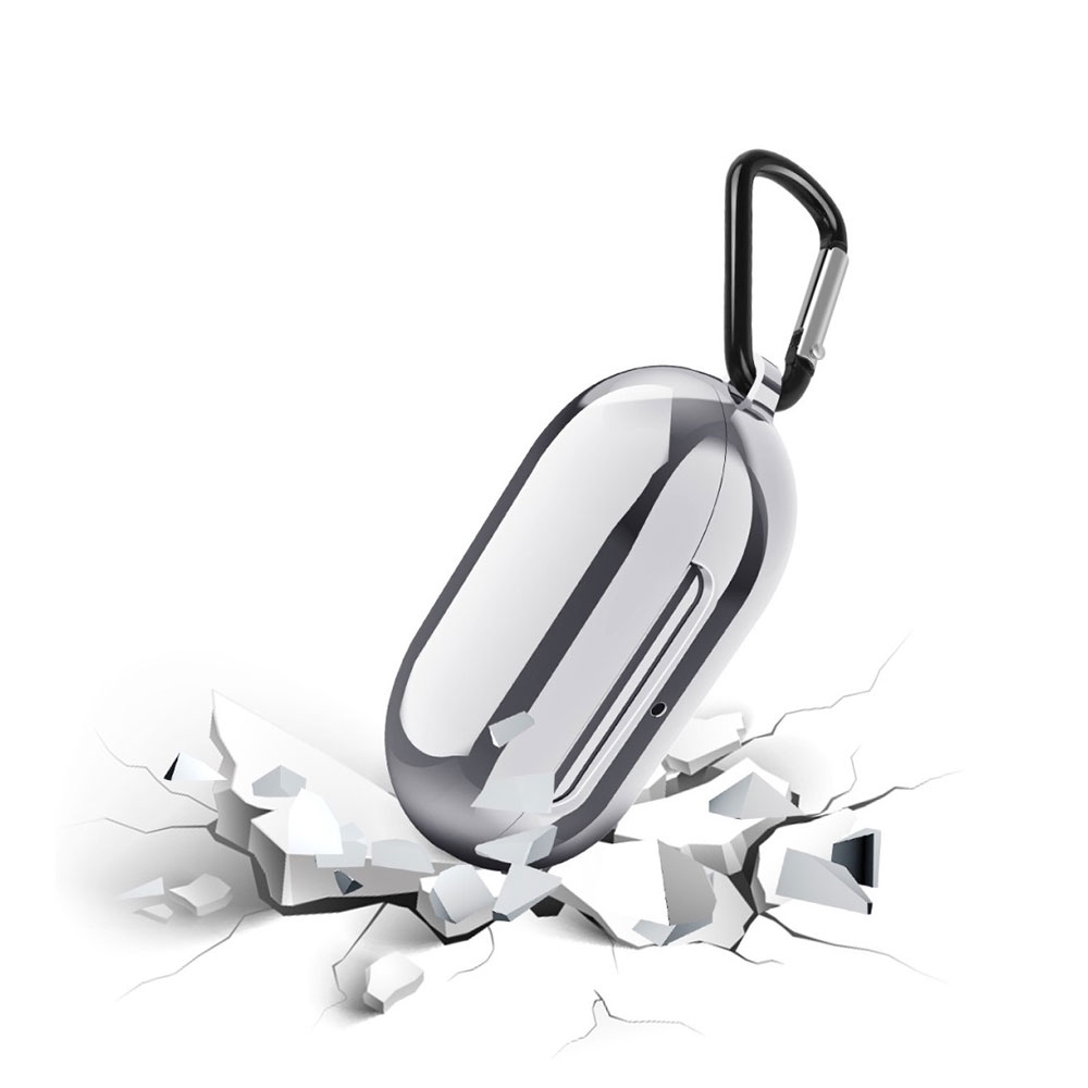 Image of Samsung Galaxy Buds+ / Galaxy Buds Galvanisierte Silikon Case Schutzhülle Abdeckung + Karabinerhaken - Silber bei Apfelkiste.ch