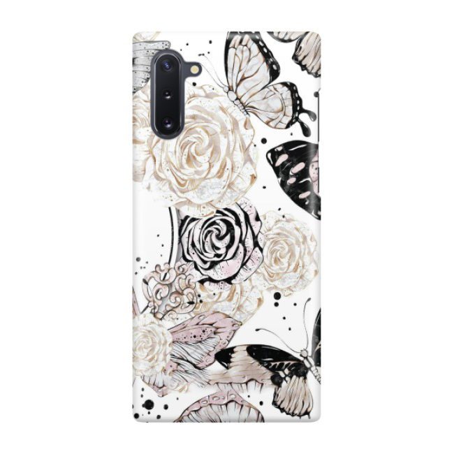 Samsung Galaxy Note 10 / 10 5G Hardcase Schutzhülle Blumen Schmetterling - Weiss / Rosa