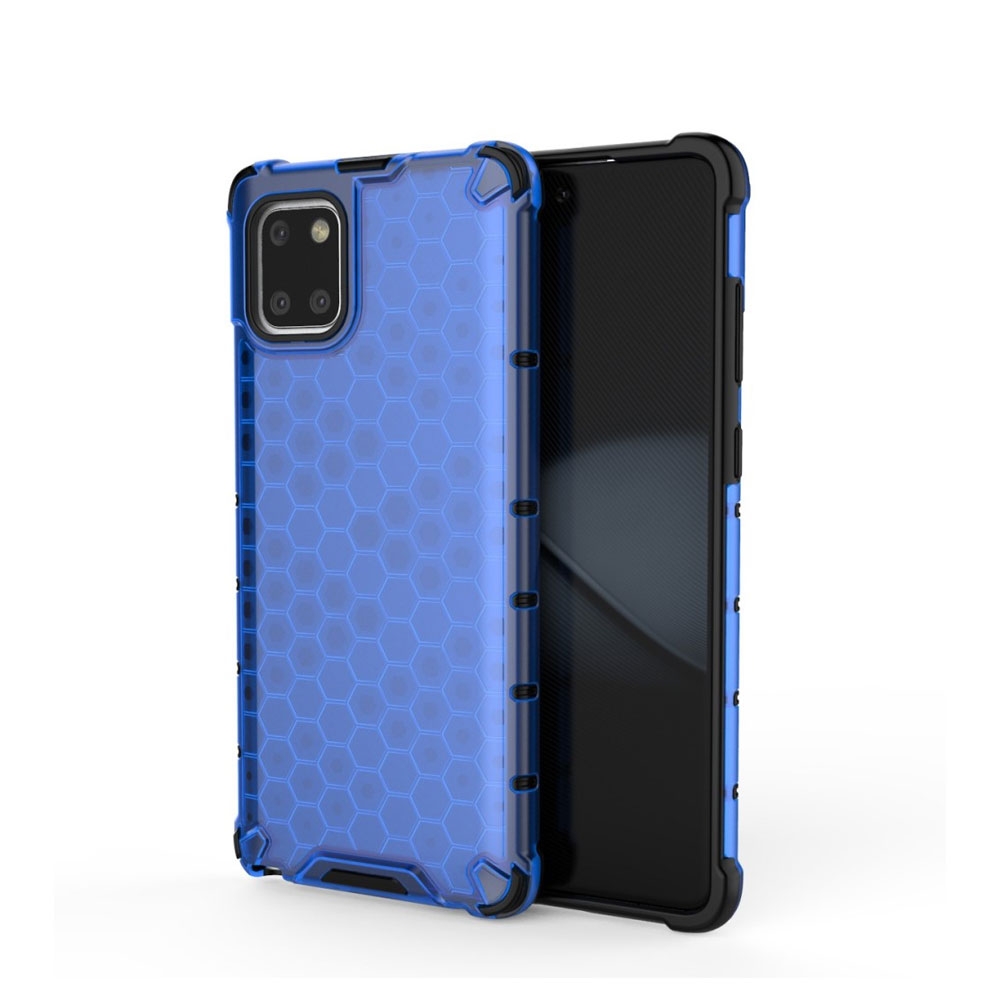 Image of Samsung Galaxy Note 10 Lite Hybrid Hülle Air Cushion Fallschutz + Bumper im Waben Design - Blau (Transparent) bei Apfelkiste.ch
