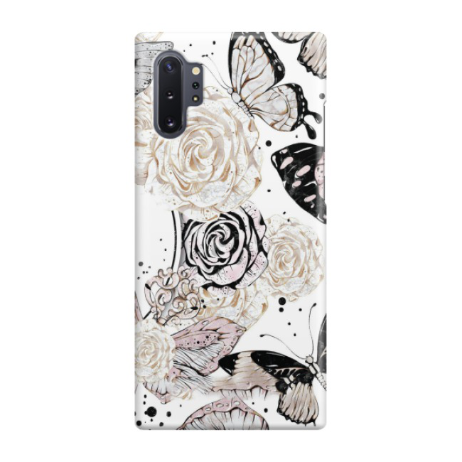 Image of Samsung Galaxy Note 10 Plus / 10 Plus 5G Hardcase Schutzhülle Blumen Schmetterling - Weiss / Rosa bei Apfelkiste.ch