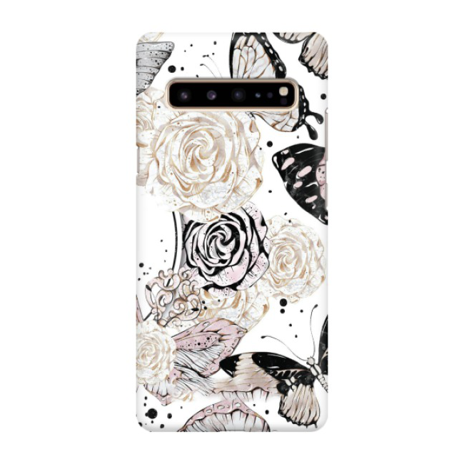 Samsung Galaxy S10 5G Hardcase Schutzhülle Blumen Schmetterling - Weiss / Rosa