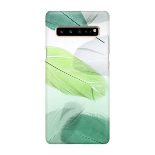 Samsung Galaxy S10 5G Hardcase Schutzhülle Federn - Grün / Weiss