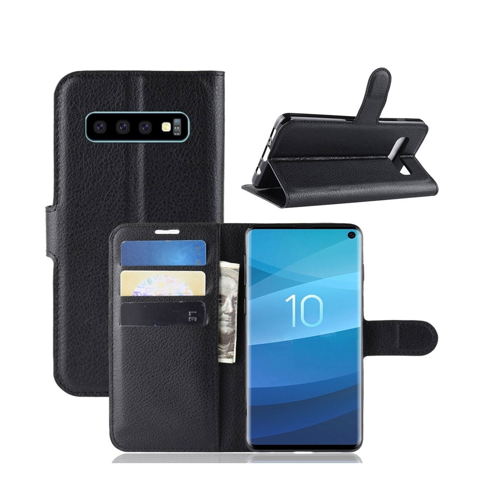 Image of Samsung Galaxy S10 Leder Tasche Flip Cover Litchi Look - Schwarz bei Apfelkiste.ch