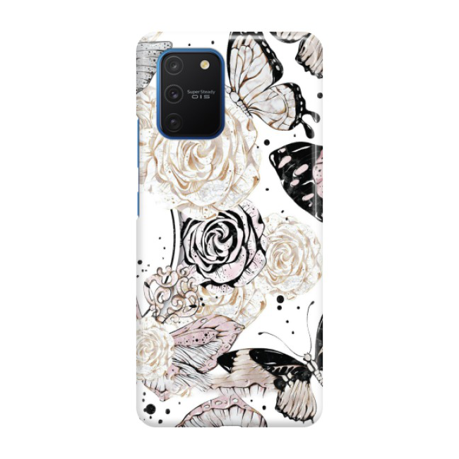 Samsung Galaxy S10 Lite Hardcase Schutzhülle Blumen Schmetterling - Weiss / Rosa