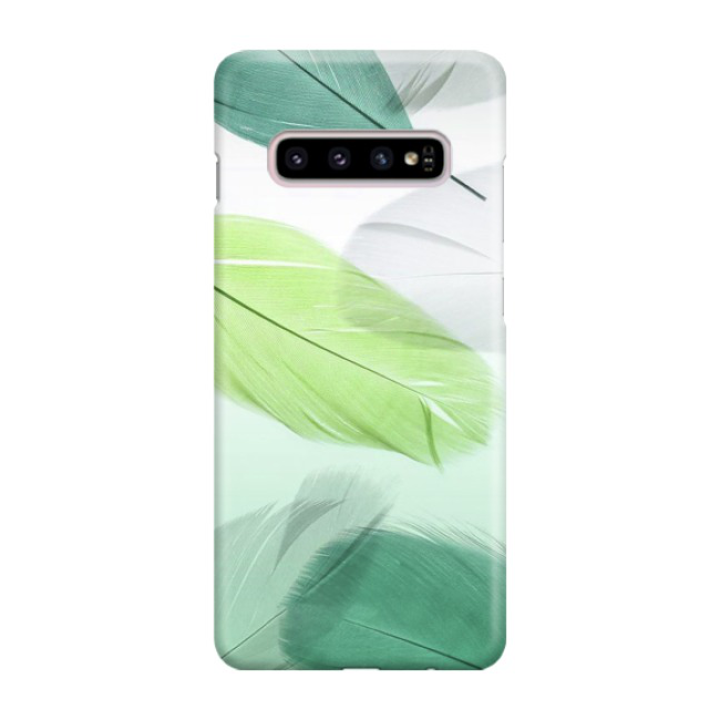 Samsung Galaxy S10 Plus Hardcase Schutzhülle Federn - Grün / Weiss
