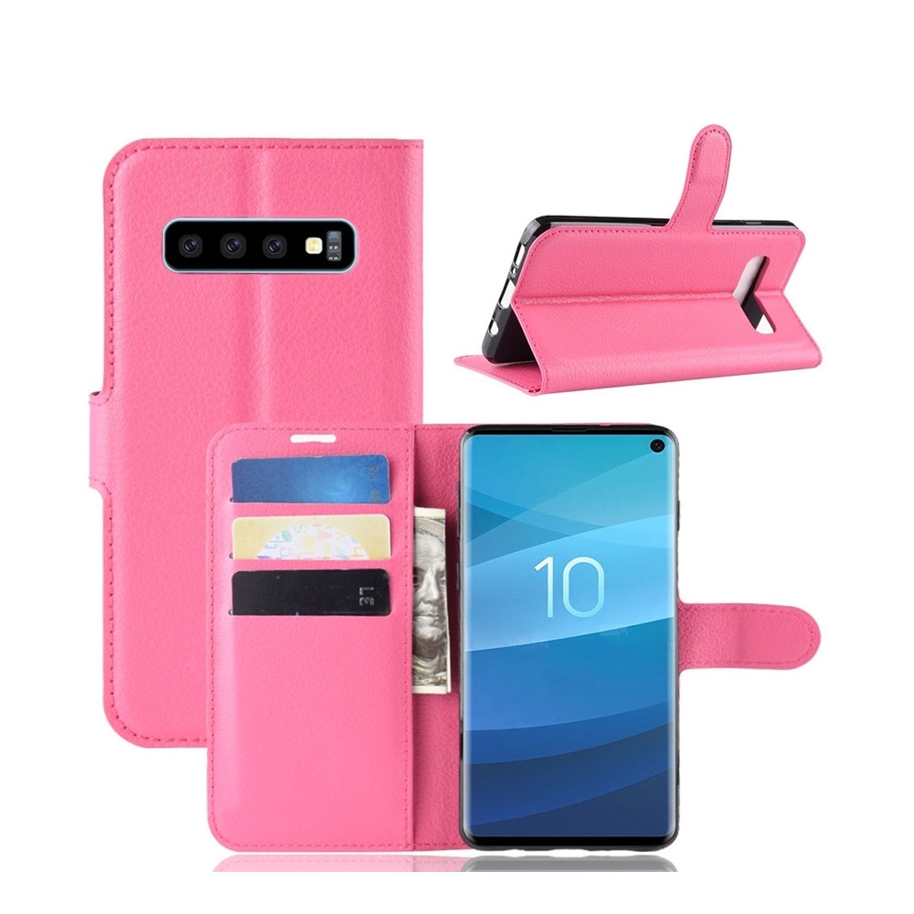 Samsung Galaxy S10+ Plus Leder Tasche Flip Cover Litchi Look - Pink