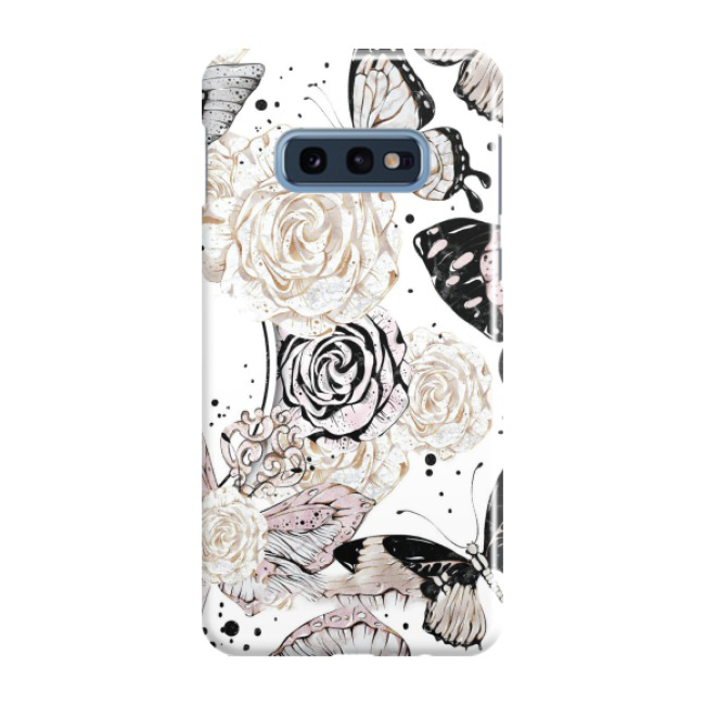 Samsung Galaxy S10e Hardcase Schutzhülle Blumen Schmetterling - Weiss / Rosa