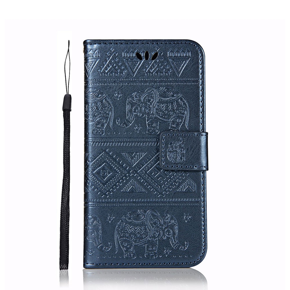 Samsung Galaxy S10e Leder Tasche Portemonnaie Azteken Look - Elefant (Blau)