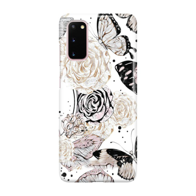Samsung Galaxy S20 / S20 5G Hardcase Schutzhülle Blumen Schmetterling - Weiss / Rosa