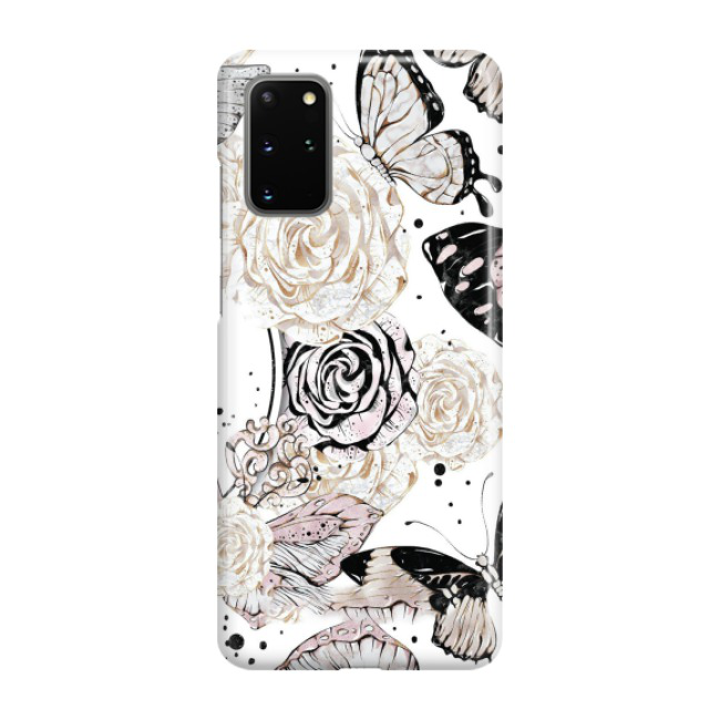 Samsung Galaxy S20+ Plus / S20+ Plus 5G Hardcase Schutzhülle Blumen Schmetterling - Weiss / Rosa
