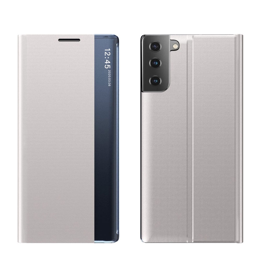 Image of Samsung Galaxy S21 5G Stoff Tasche Smart View Flip Cover - Silber bei Apfelkiste.ch