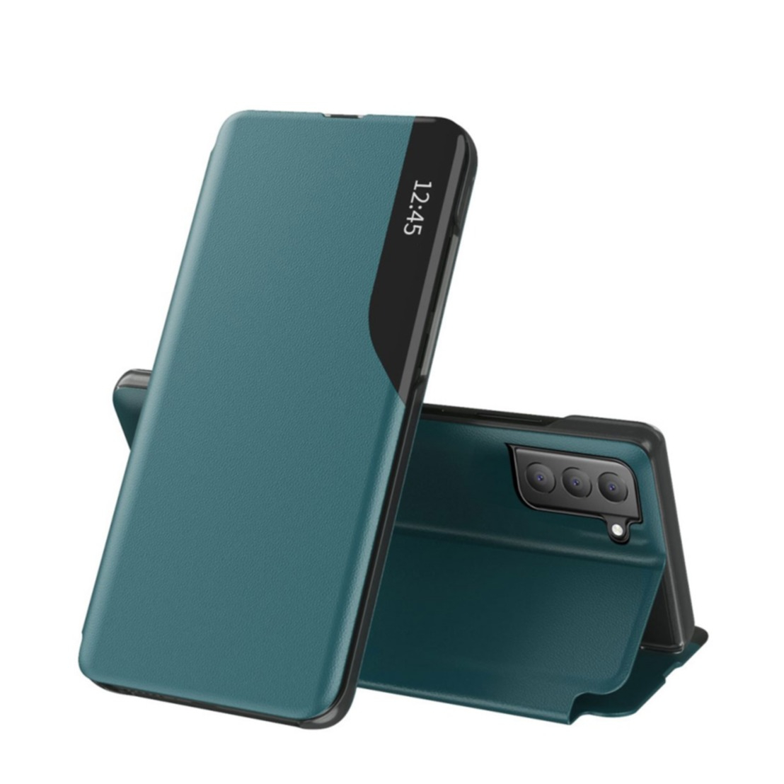 Image of Samsung Galaxy S21 FE 5G Leder Hülle Small Window View Flip Case - Grün / Blau bei Apfelkiste.ch