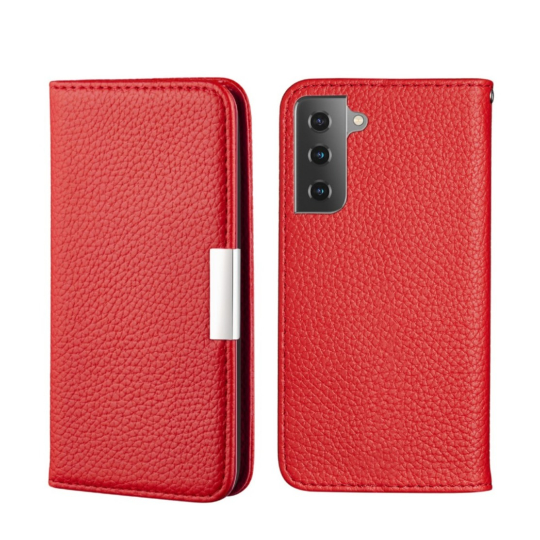Image of Samsung Galaxy S21 FE 5G Leder Tasche Flip Cover Litchi Look - Rot bei Apfelkiste.ch