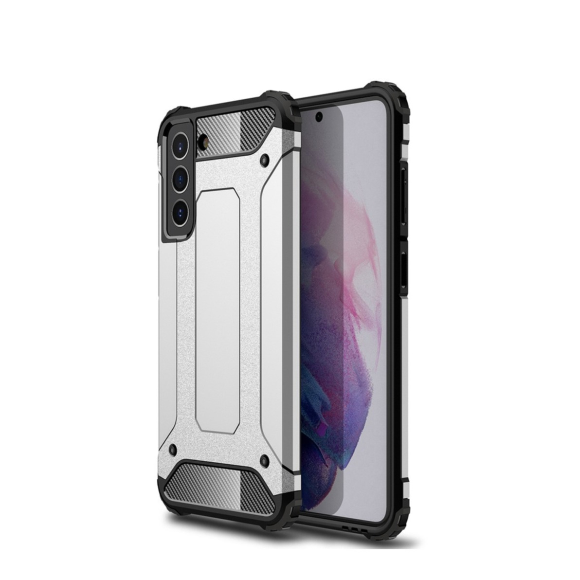 Image of Samsung Galaxy S21 FE 5G Outdoor Hybrid Hardcase Hülle - Silber / Schwarz bei Apfelkiste.ch