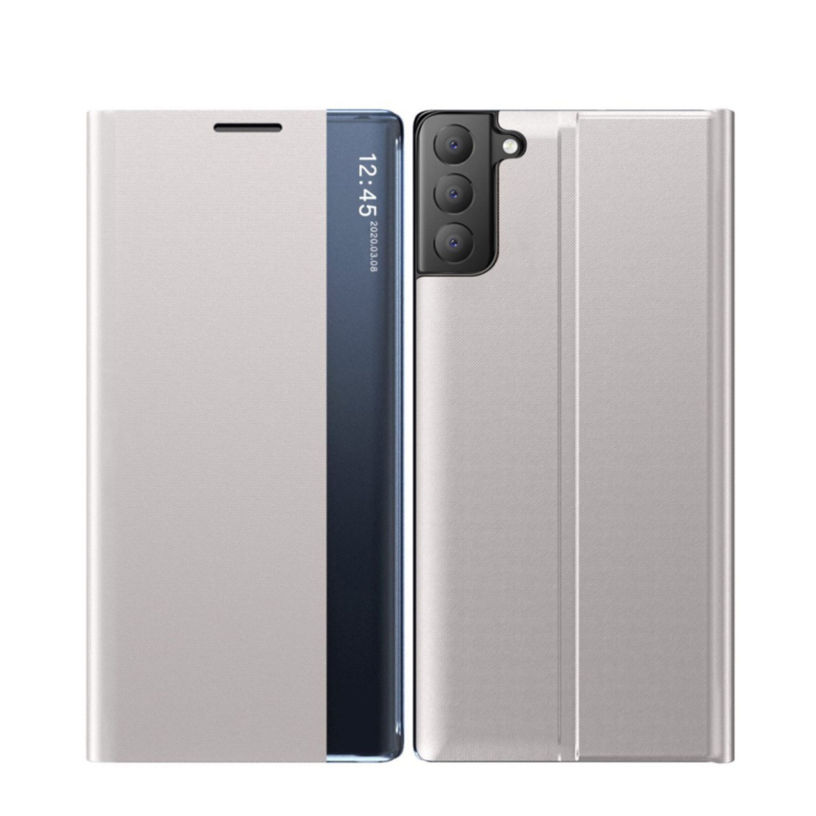 Image of Samsung Galaxy S21 FE 5G Stoff Tasche Smart View Flip Cover - Silber bei Apfelkiste.ch