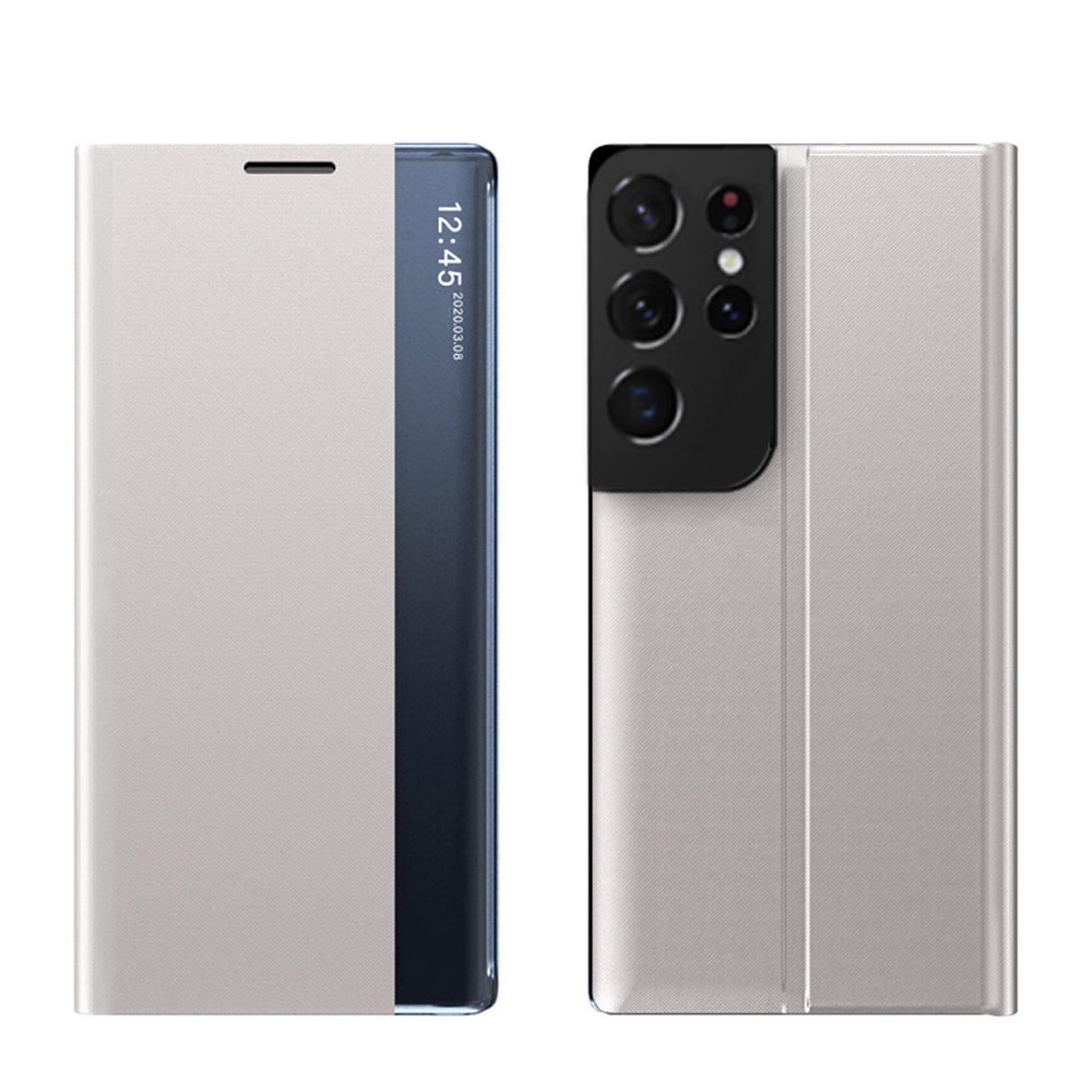 Image of Samsung Galaxy S21 Ultra 5G Stoff Tasche Smart View Flip Cover - Silber bei Apfelkiste.ch